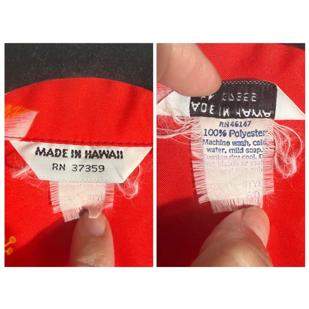 Vtg 70s Hawaiian Button Up Shirt XL/XXL Red Rainbow Hibiscus Aloha Made‎ Hawaii - Picture 4 of 8